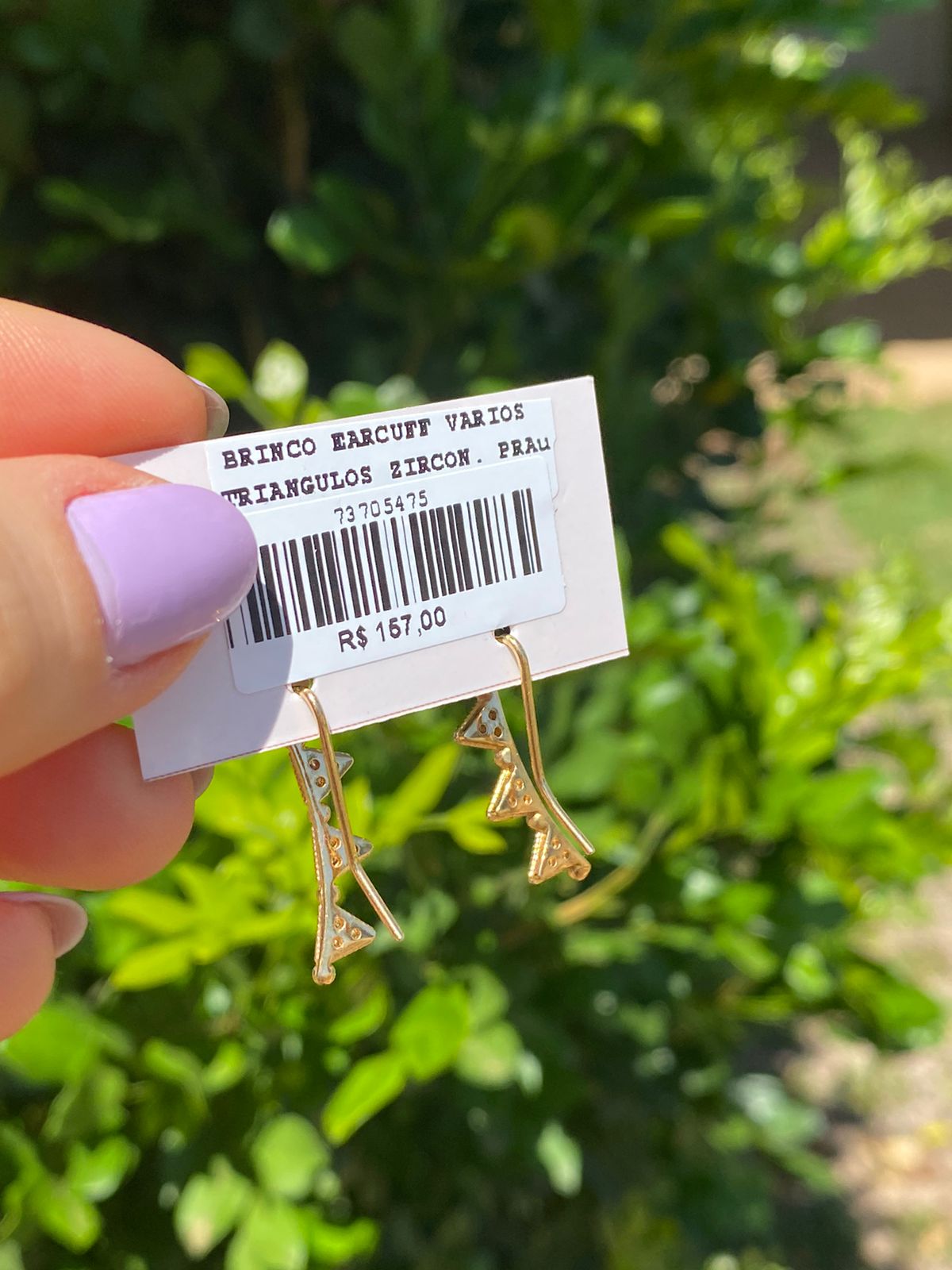 Brinco Earcuff Triangulos Zirconias Prata Com Banho De Ouro