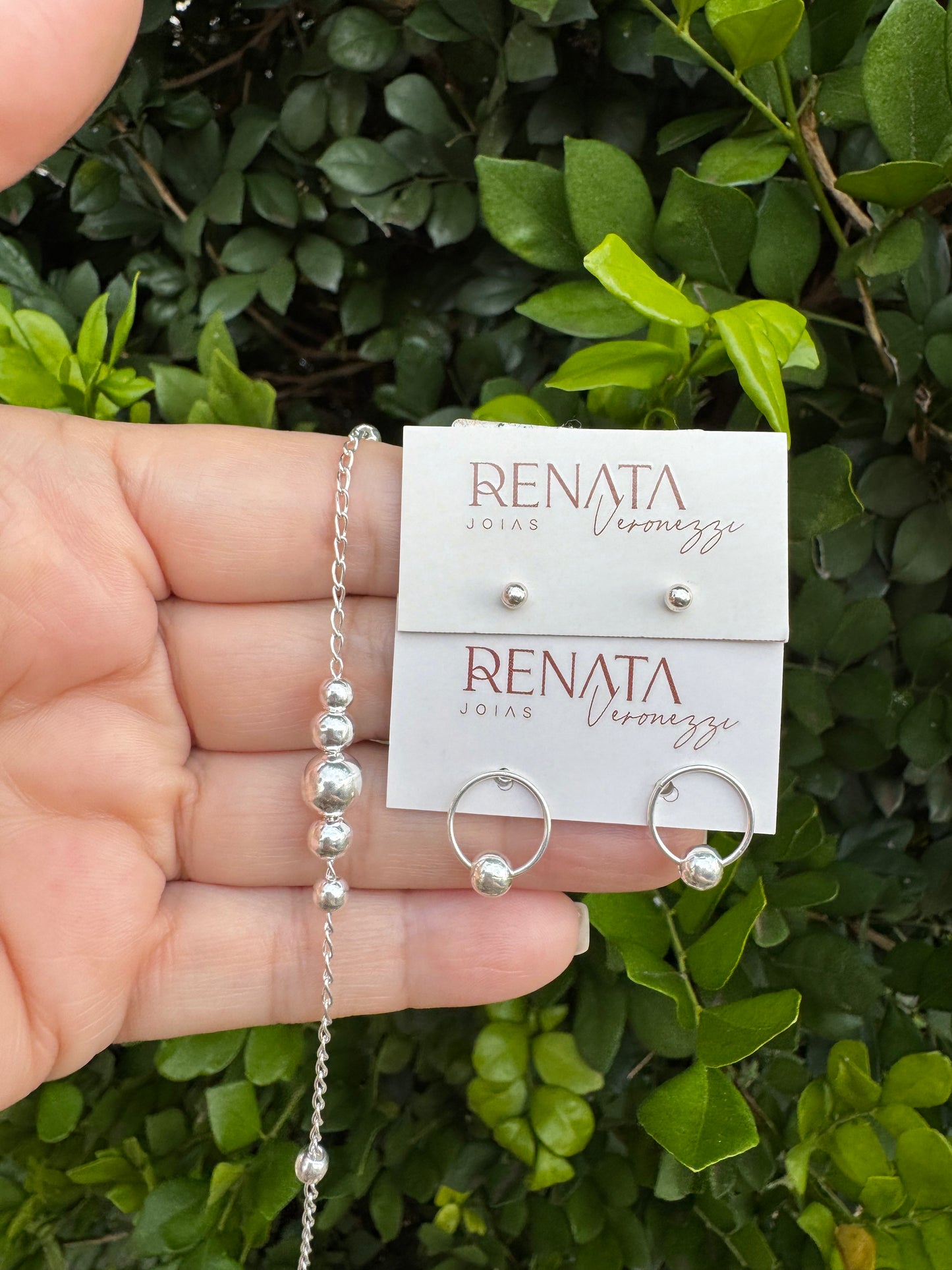 KIT LORE - 2 Brincos + Pulseira Bolinhas Prata 925