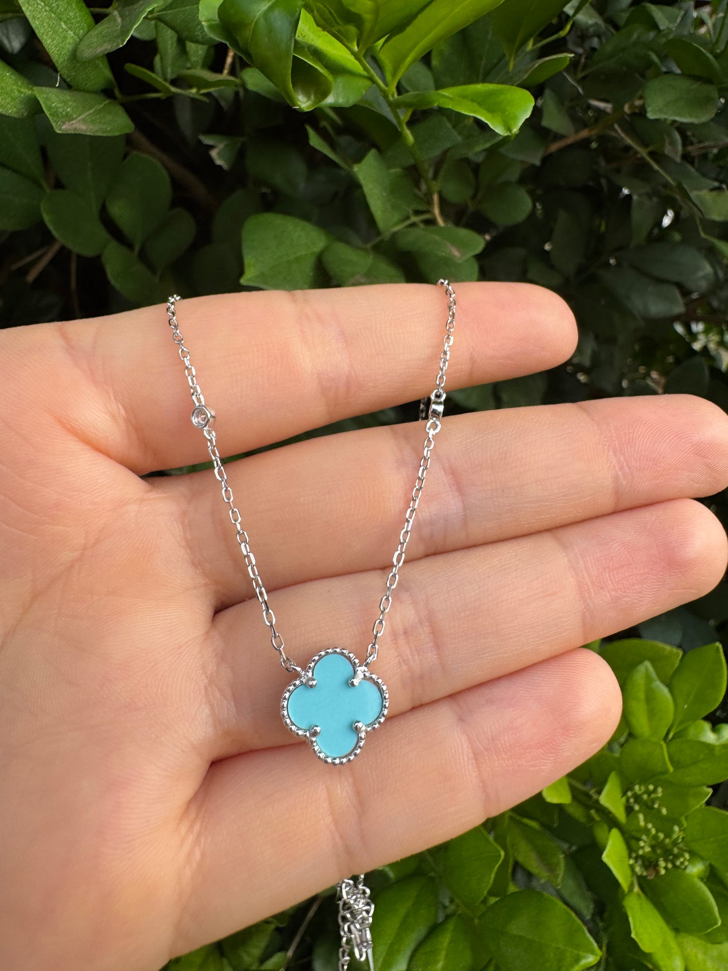 KIT TIFFANY - Brinco + Colar Trevo Azul Tiffany Prata 925