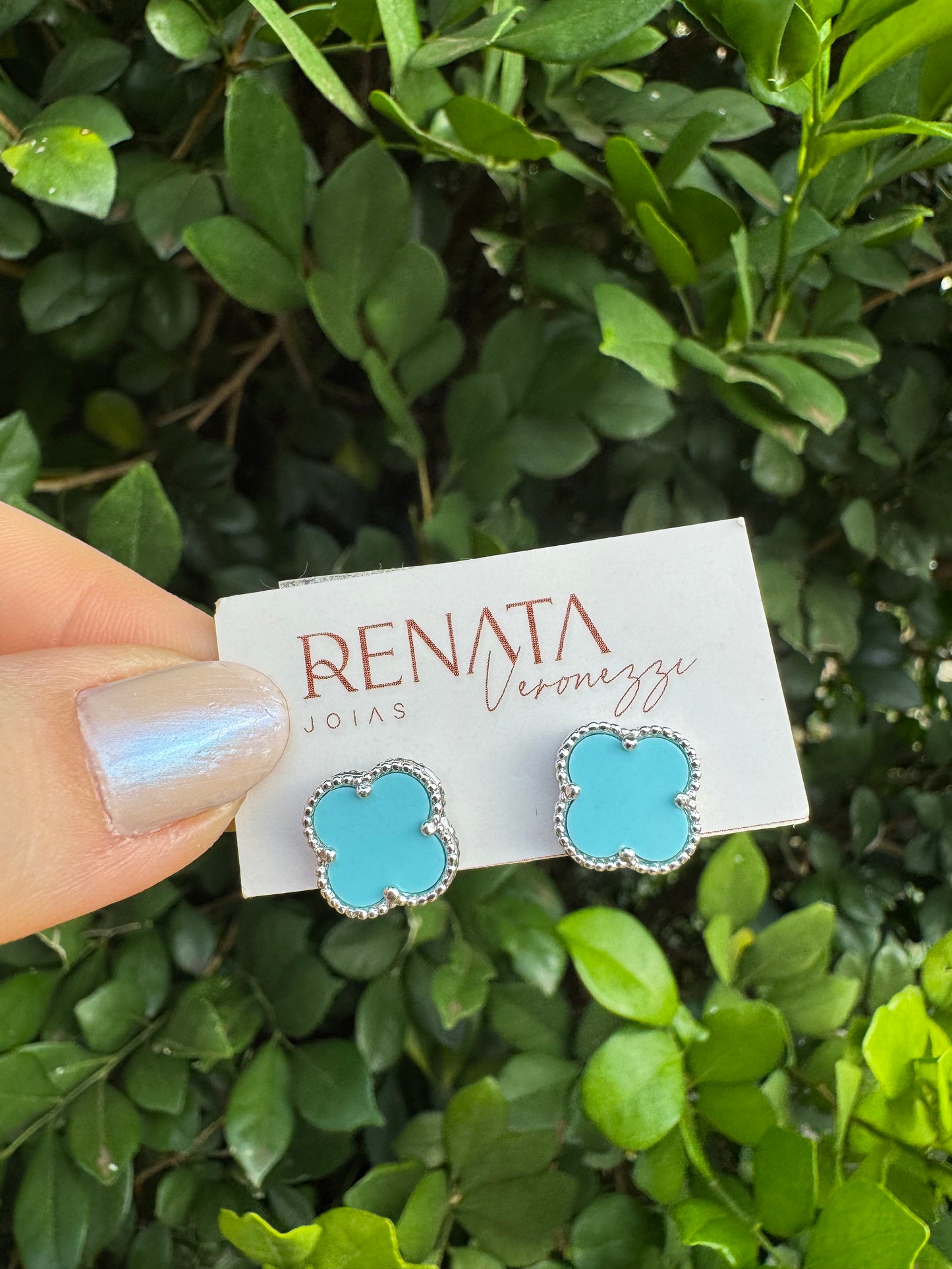 KIT TIFFANY - Brinco + Colar Trevo Azul Tiffany Prata 925