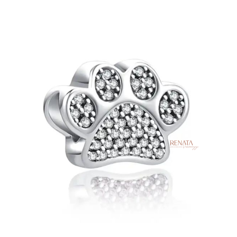 Berloque Patinha Cachorro Bordado Zirconias Prata 925