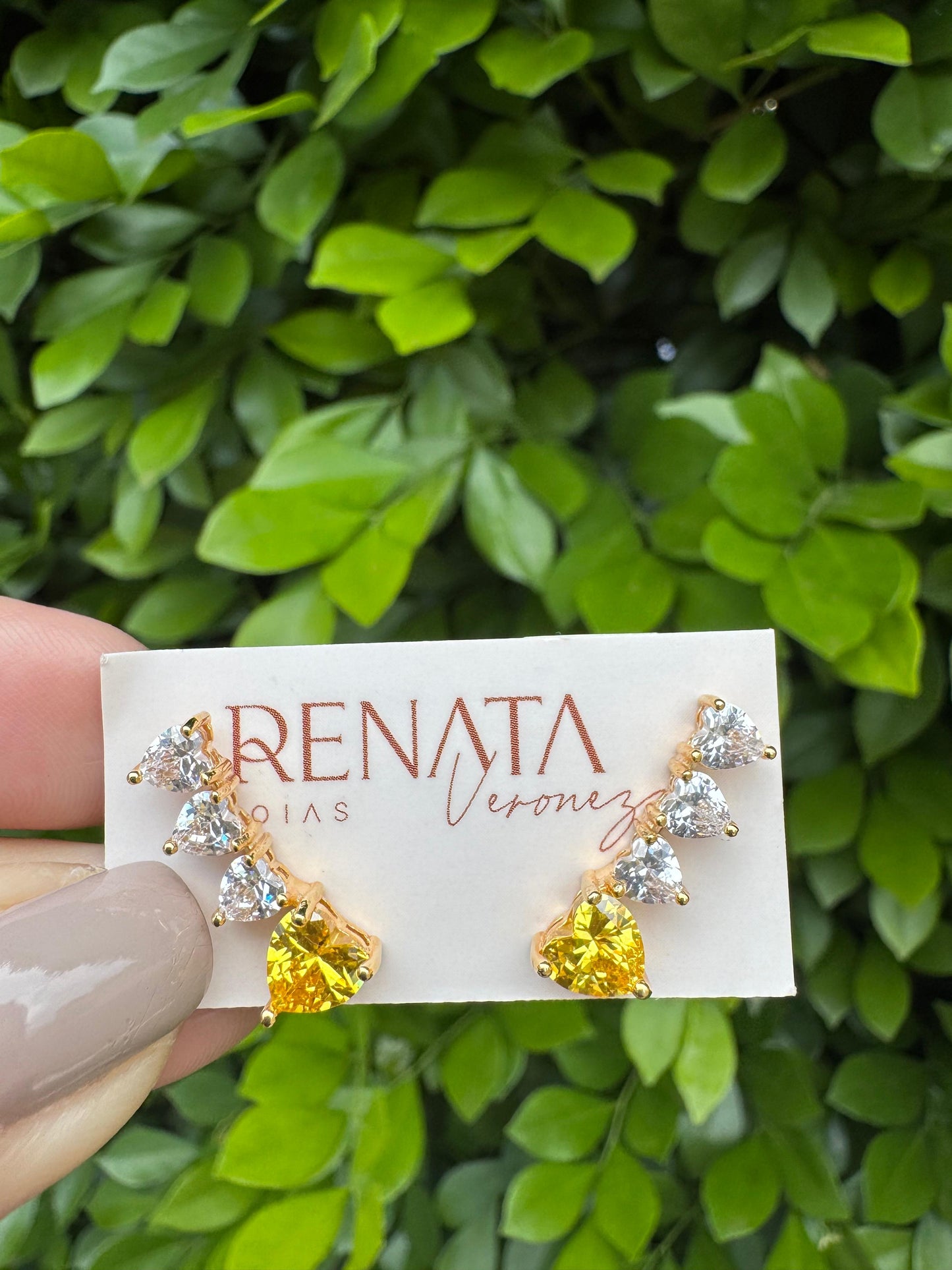 Brinco Earcuff Corações Yellow Zirconias Prata 925 Com Banho