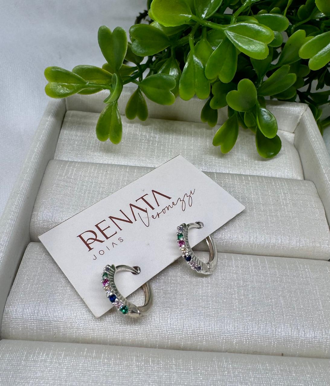 Brinco Argola Zirconias Colors Prata 925