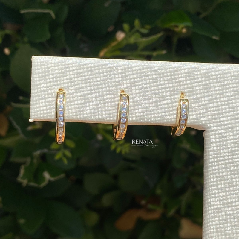 Brinco Trio Argola Zirconias Espaçada Semijoia