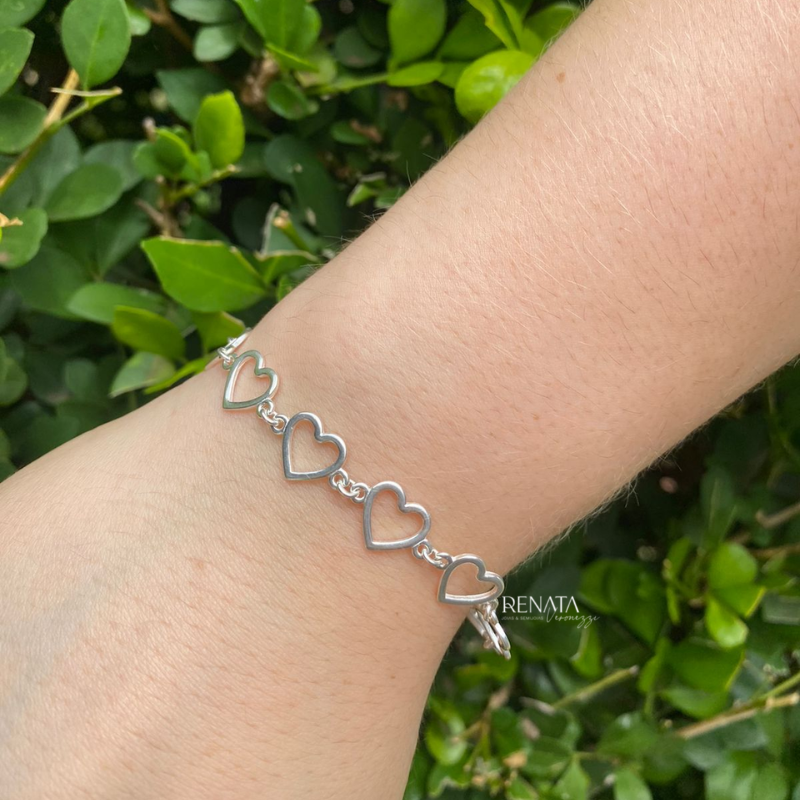 Pulseira Fileira Coração Prata 925