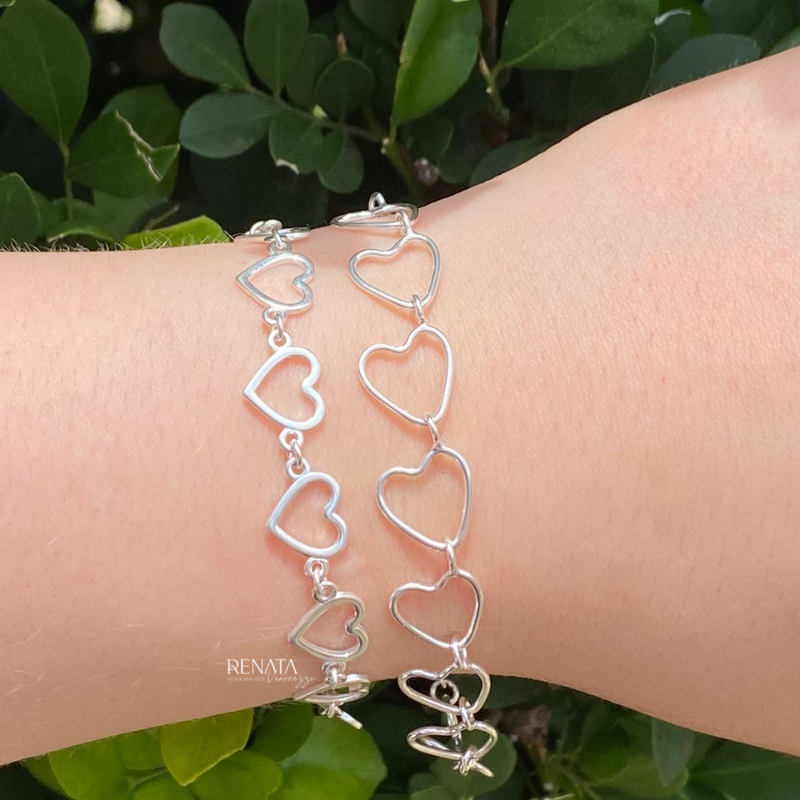 Pulseira Fileira Coração Prata 925