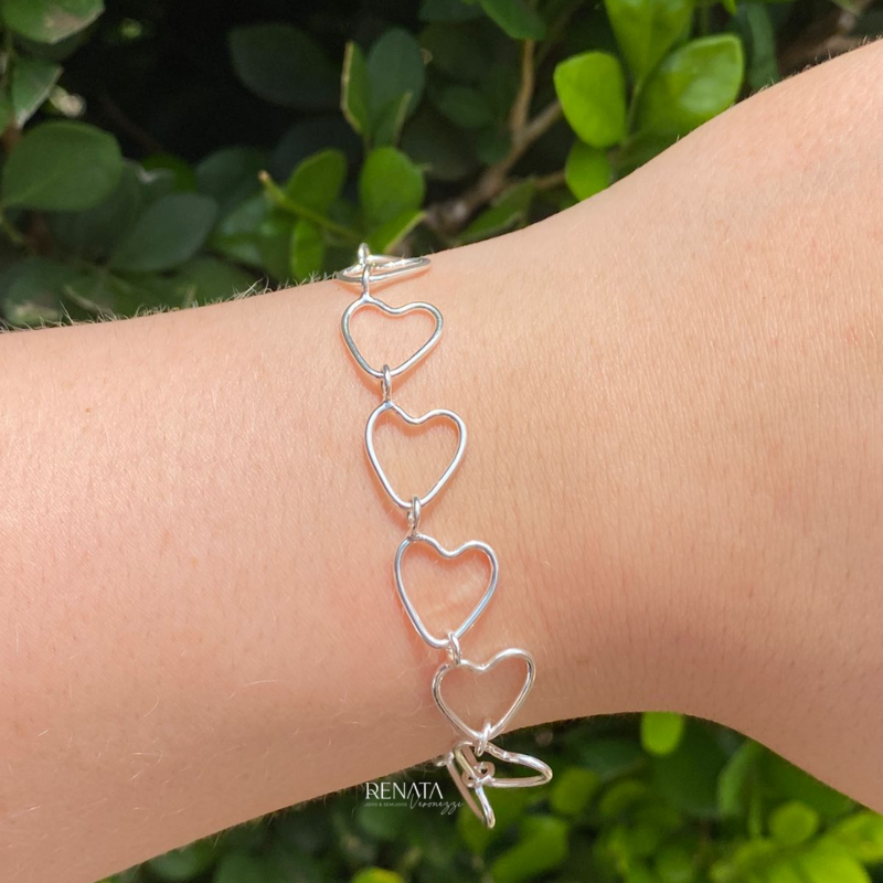 Pulseira Fileira Coração Prata 925