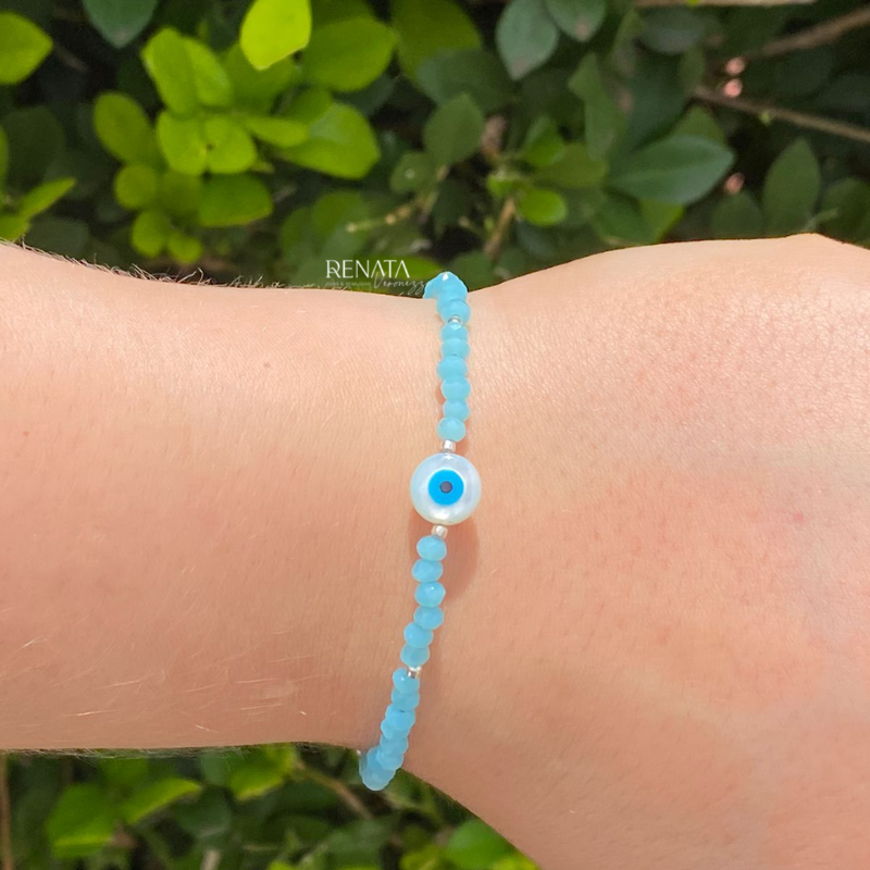 Pulseira Cristal Azul Prata 925