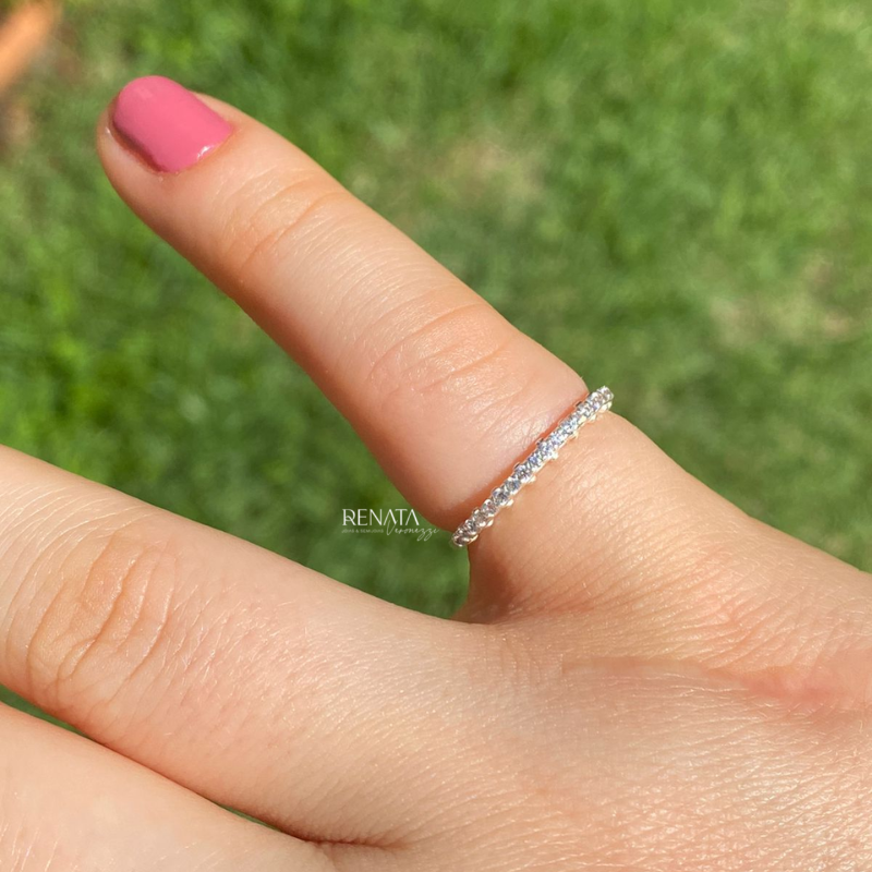 Anel Zirconias Brancas Prata 925