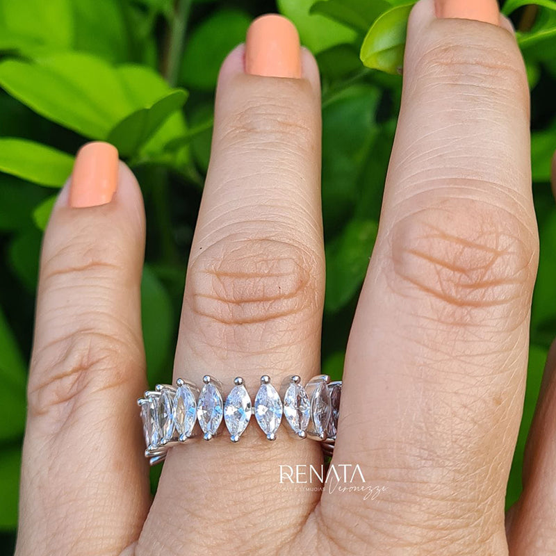 Aliança Navete Zirconias Maleável Prata 925