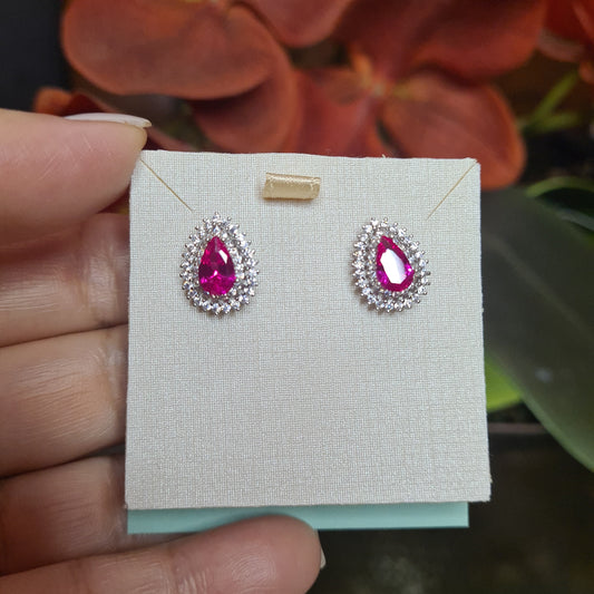Brinco Gota Safira Pink Prata 925