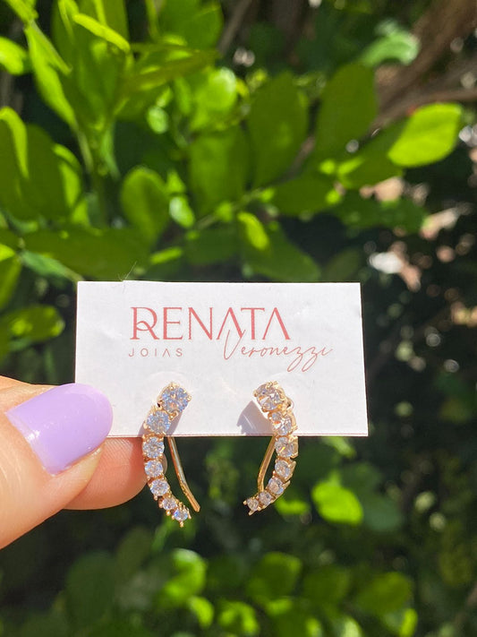 Brinco Earcuff Zirconias Sem Tarraxa Prata 925 Com Banho De Ouro