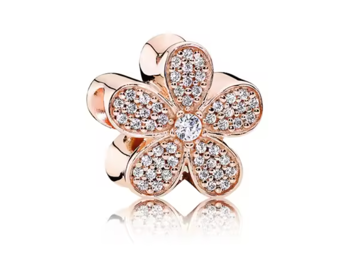 Berloque Flor Zirconias Prata Rosê