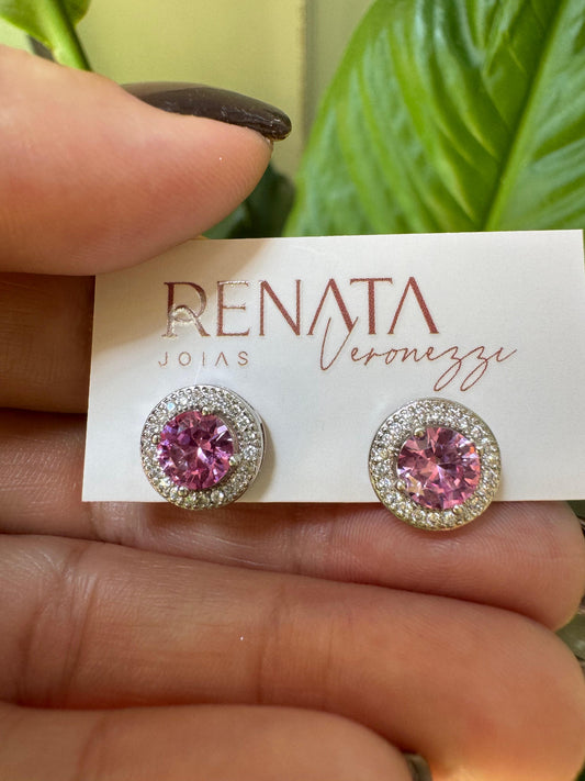 Brinco Redondo Rosa Zirconias Semijoia