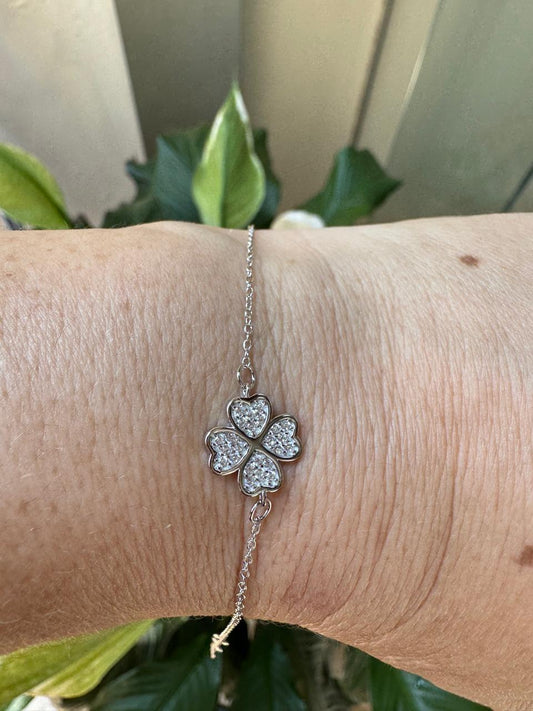 Pulseira Trevo Zircônias Prata