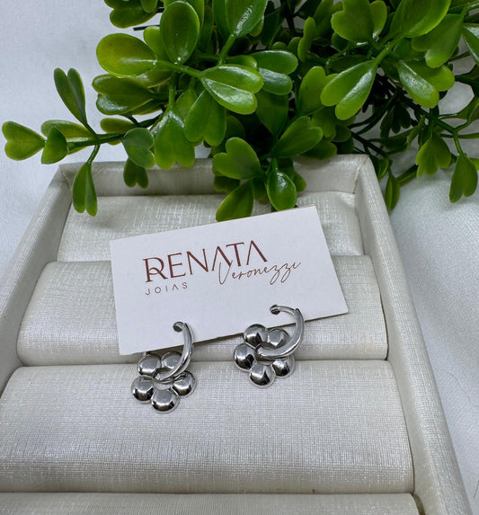 Brinco Argola Flor Pendurada Prata 925