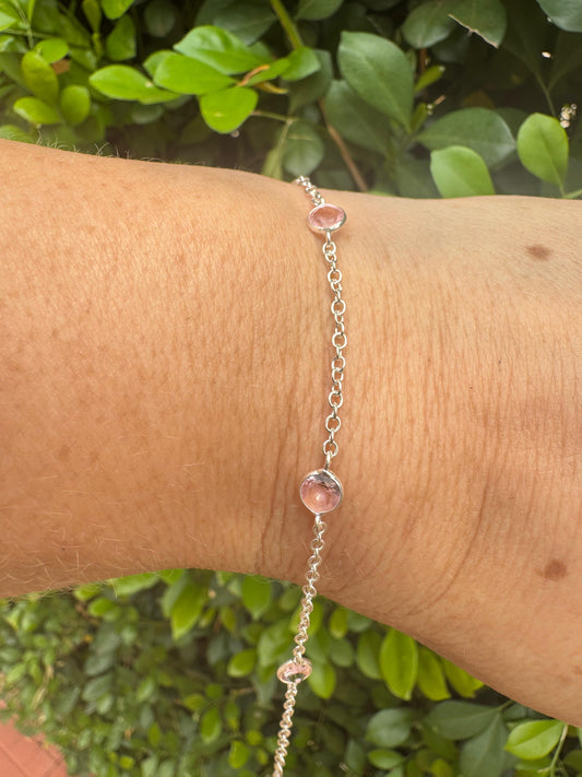 Pulseira Pedrinhas Rosa Cristal Prata925
