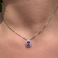 Corrente Oval Bordado Safira Pink Prata 925