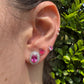 Brinco Oval Bordado Safira Pink Prata