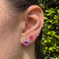 Brinco Coração Bordado Zircônias Safira Pink Prata 925