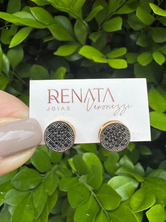 Brinco Redondo Com Zirconias Negras Semijoia