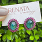 Conjunto De Brinco e Colar Cristal azul Com Zirconais Vermelhas Rhodium Negro Semijoia