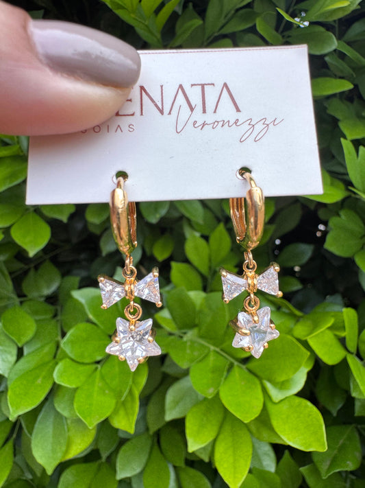 Brinco Argola Laço Estrela Zirconias Semijoia