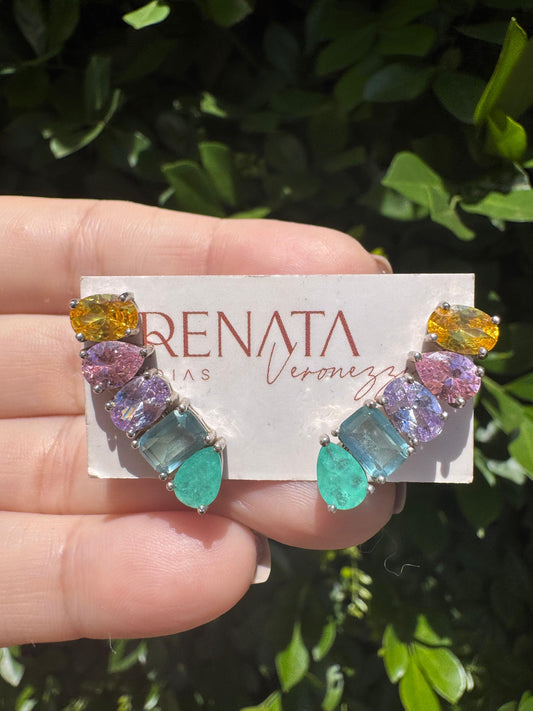 Brinco Earcuff Pedras Colors Prata 925