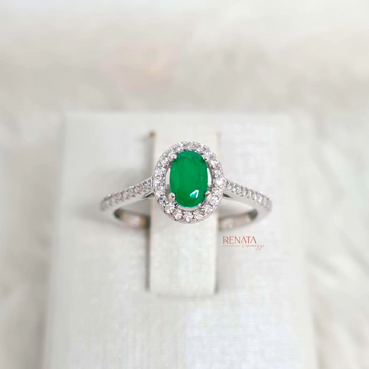 Anel Oval Pedra Esmeralda Prata 925