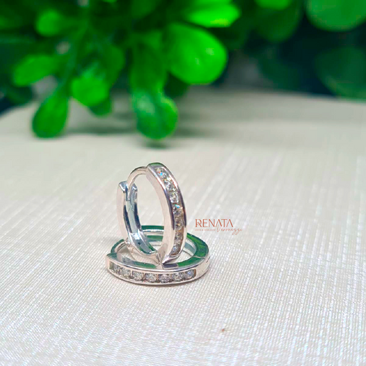 Brinco Argola Zirconias Brancas Arredondada Prata 925