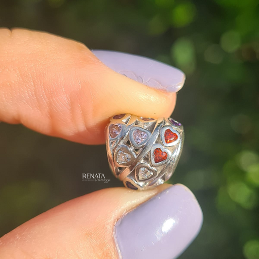 Berloque Mini Coração Zirconias Coloridas Prata 925