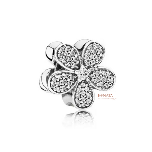 Berloque Flor Bordado Zirconias Prata 925
