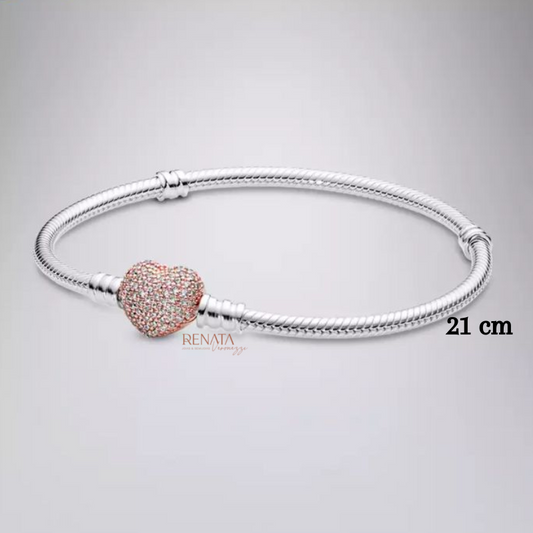 Pulseira Berloques Coração Zirconias Banho De Ouro Prata 925