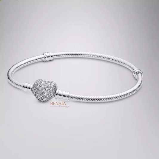 Pulseira Berloques Coração Bordado Zirconias Prata 925