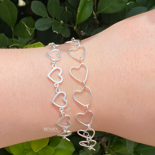 Pulseira Fileira Coração Prata 925