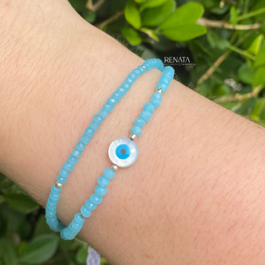 Pulseira Cristal Azul Prata 925