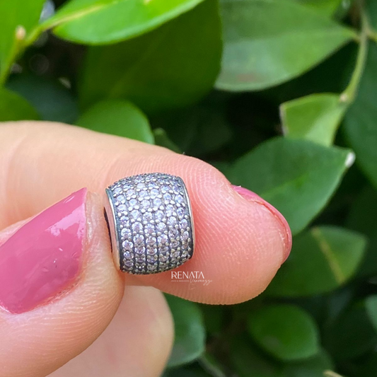 Berloque Zirconias Rosa Prata 925