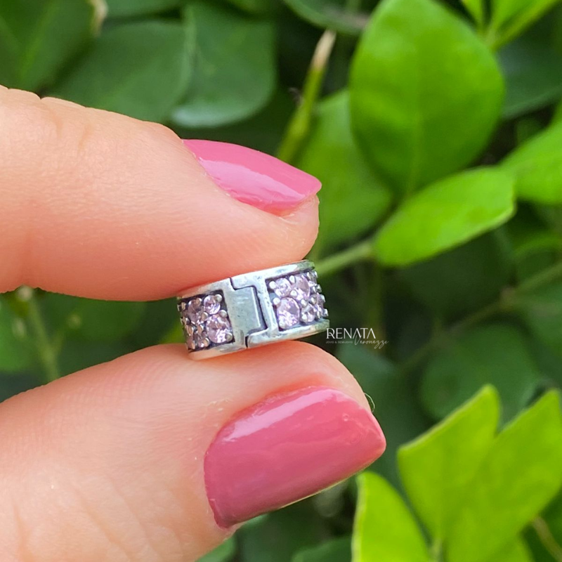 Berloque Trava Zirconia Rosa Prata 925