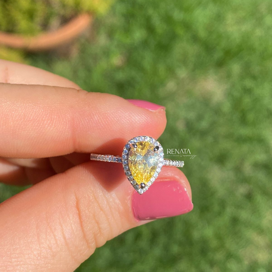 Anel Gota Pedra Yellow Prata 925