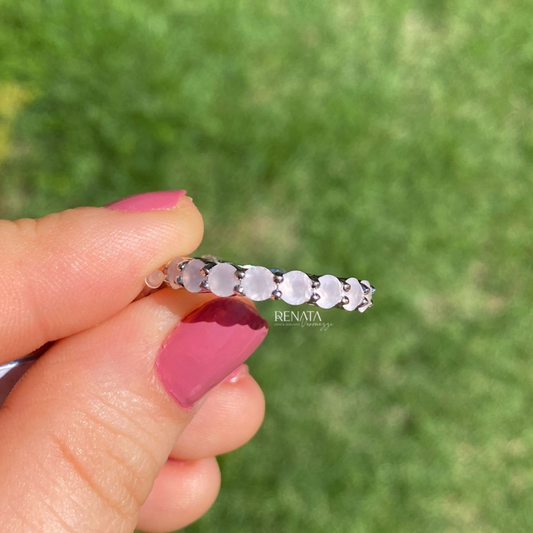 Anel Rhodium Branco Zirconia Leitosa Semijoia