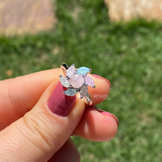 Anel Flor Pedras Cript Diamantada Semijoia