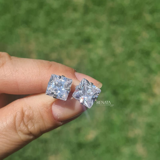 Brinco Quadrado Zirconia Branca Prata 925