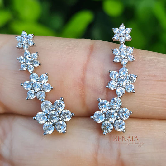 Brinco Earcuff Flower Zirconias Prata 925